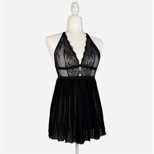 Black lace halter mini dress lingerie teddy size small from Victoria’s Secret